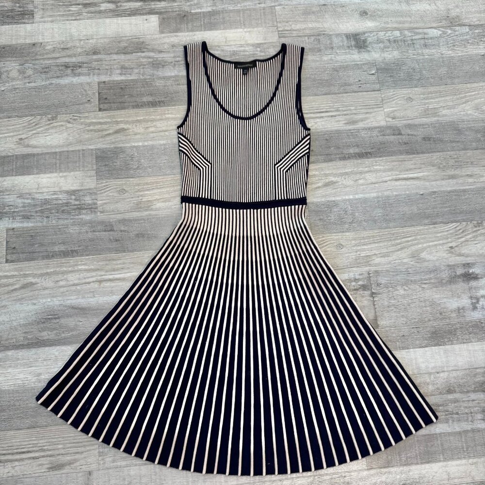 Banana Republic Navy and White Striped Knit Midi Dress - Picture 1 of 5